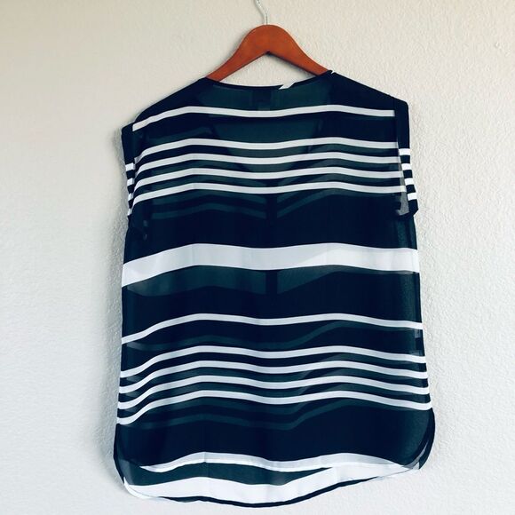 LOFT Ann Taylor Navy Blue Sheer Striped Loose Top SP - Picture 5 of 5